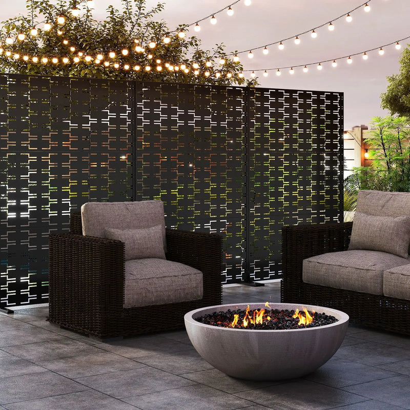 Metal Privacy Screen 72 x 48 Inch Freestanding Fence Panel Indoor Outdoor-Black by DirectDeals