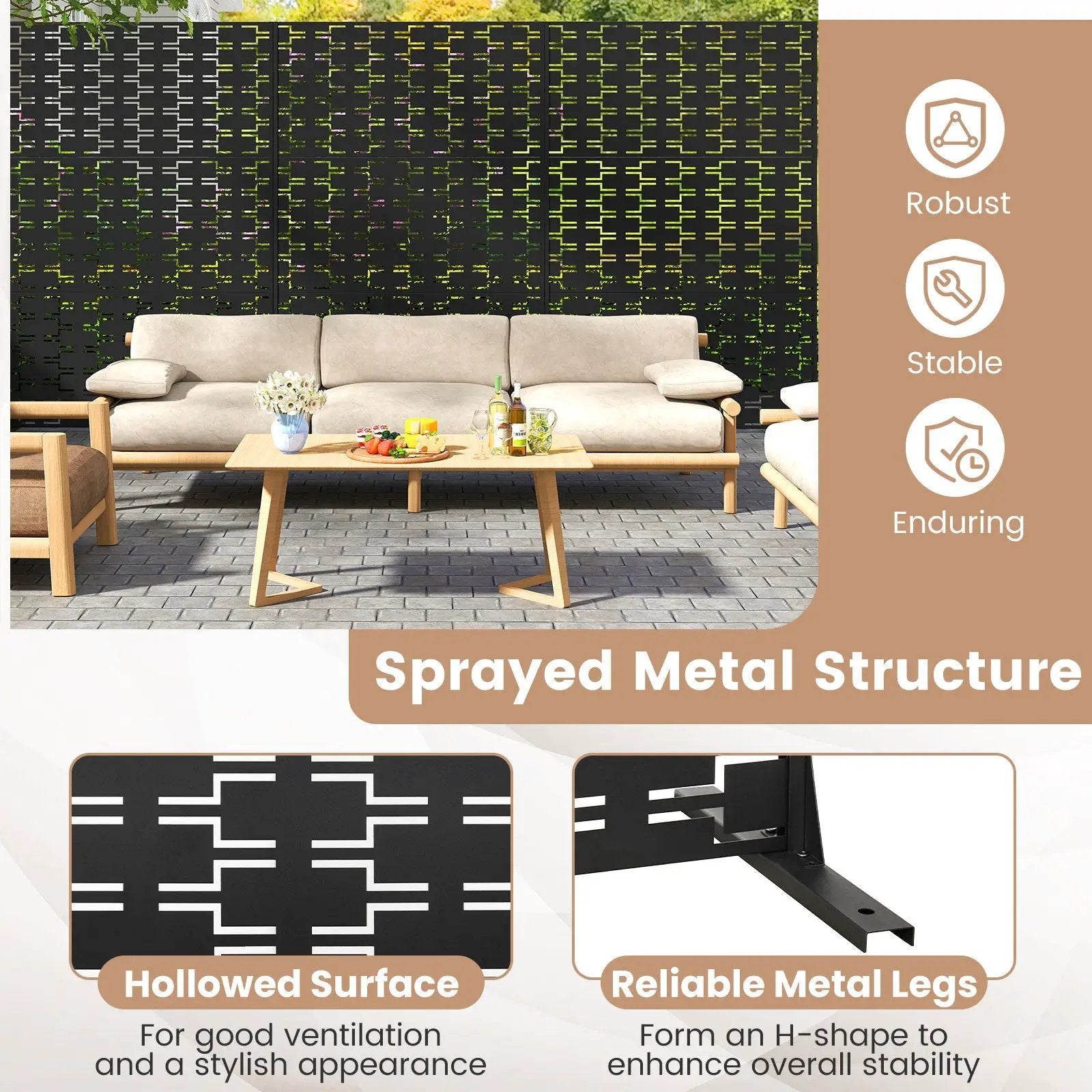 Metal Privacy Screen 72 x 48 Inch Freestanding Fence Panel Indoor Outdoor-Black by DirectDeals