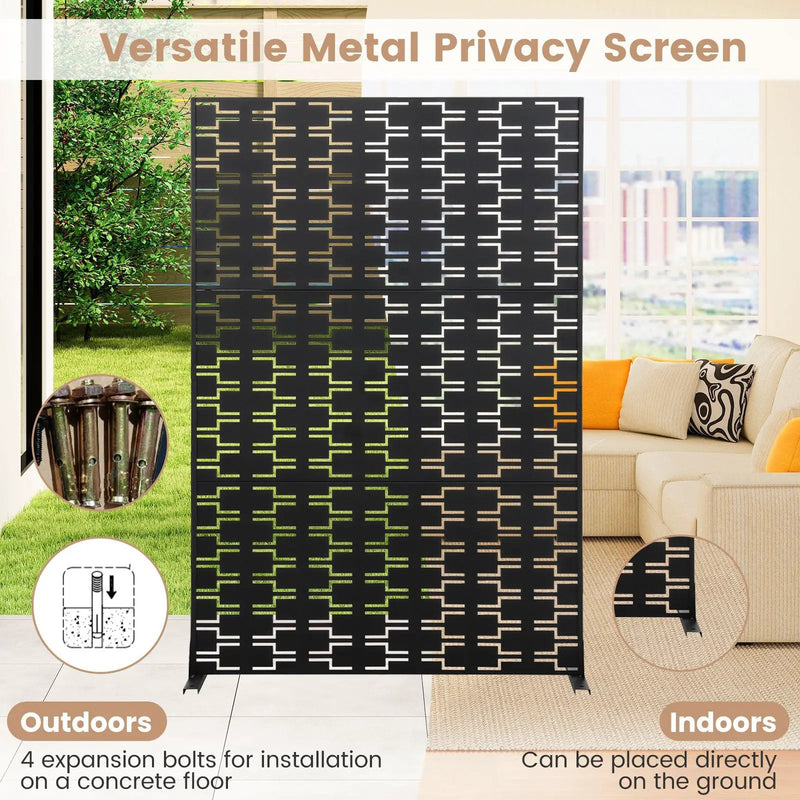 Metal Privacy Screen 72 x 48 Inch Freestanding Fence Panel Indoor Outdoor-Black by DirectDeals