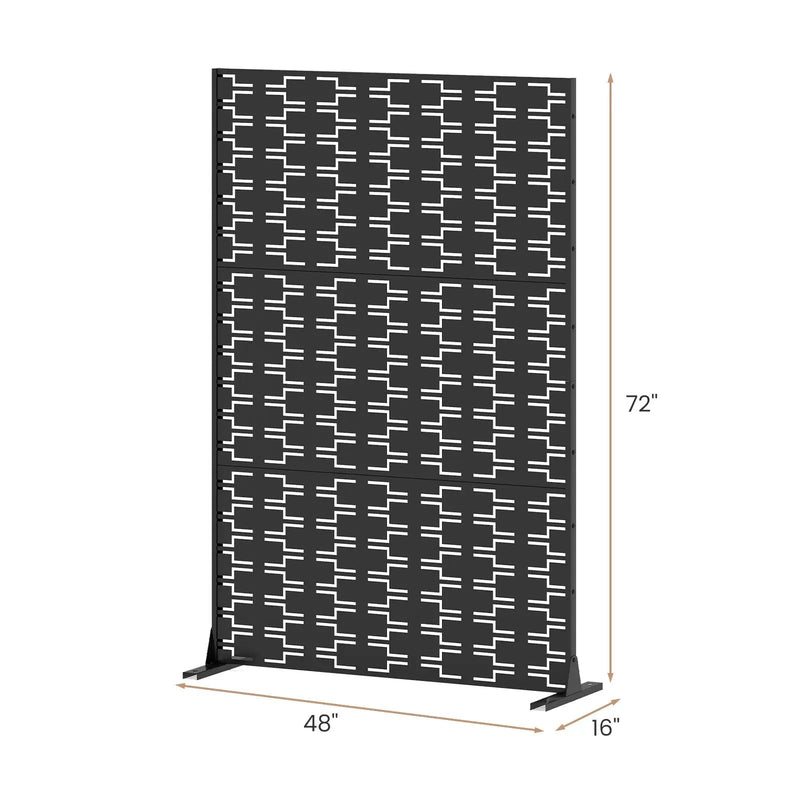 Metal Privacy Screen 72 x 48 Inch Freestanding Fence Panel Indoor Outdoor-Black by DirectDeals