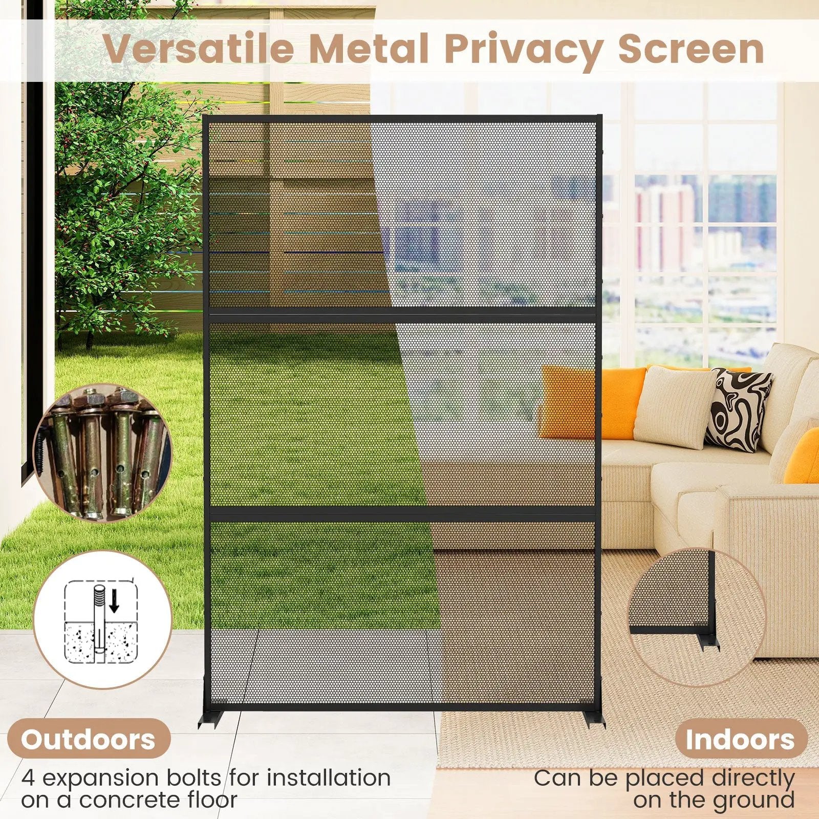 Metal Privacy Screen with Expansion Bolts and Connection Screws-Black by DirectDeals