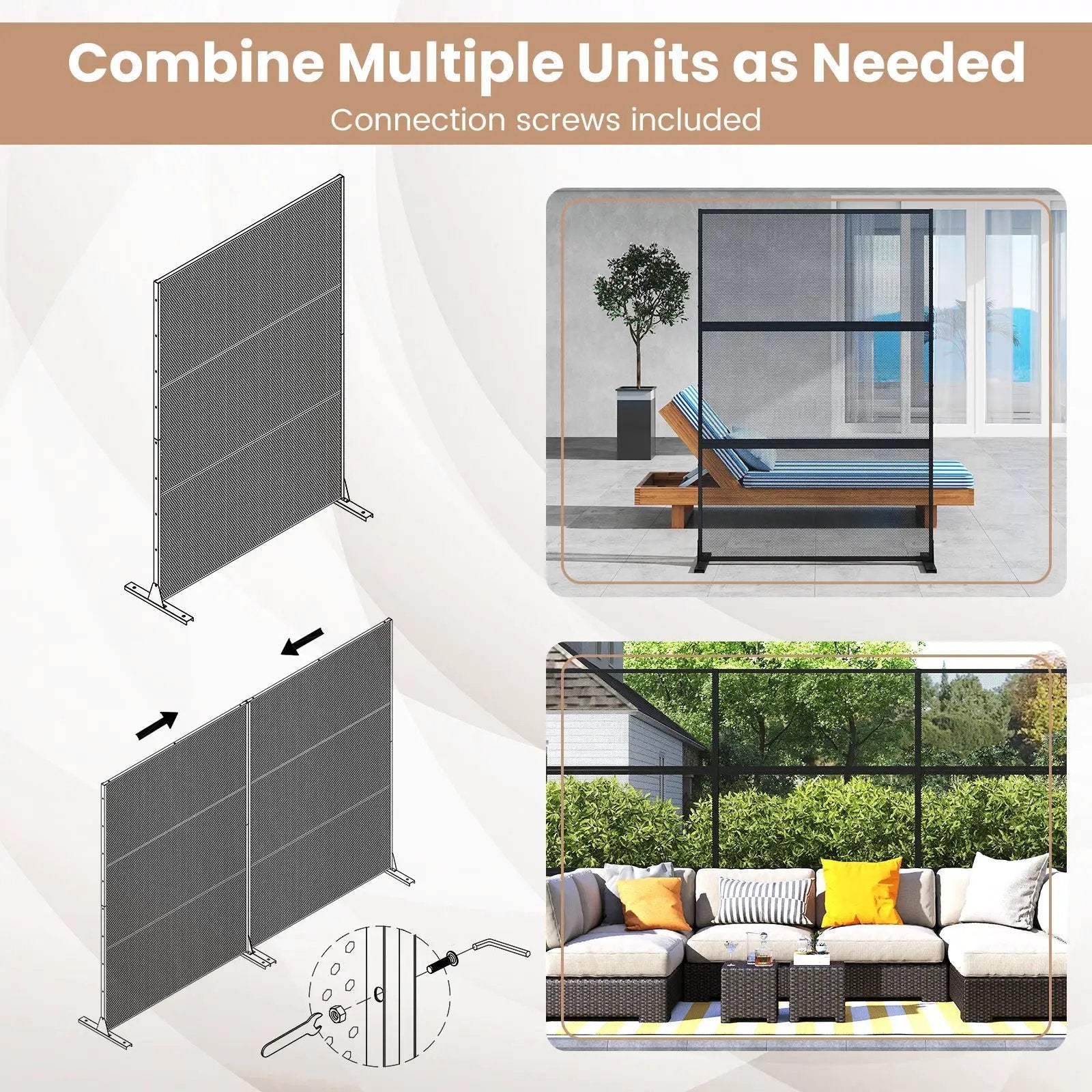 Metal Privacy Screen with Expansion Bolts and Connection Screws-Black by DirectDeals