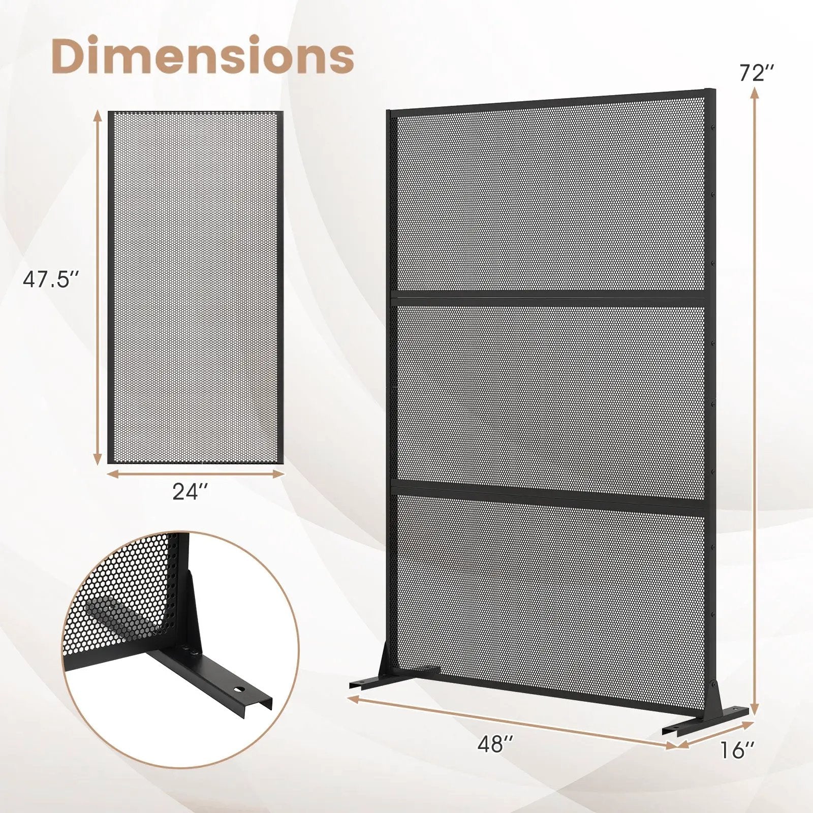 Metal Privacy Screen with Expansion Bolts and Connection Screws-Black by DirectDeals