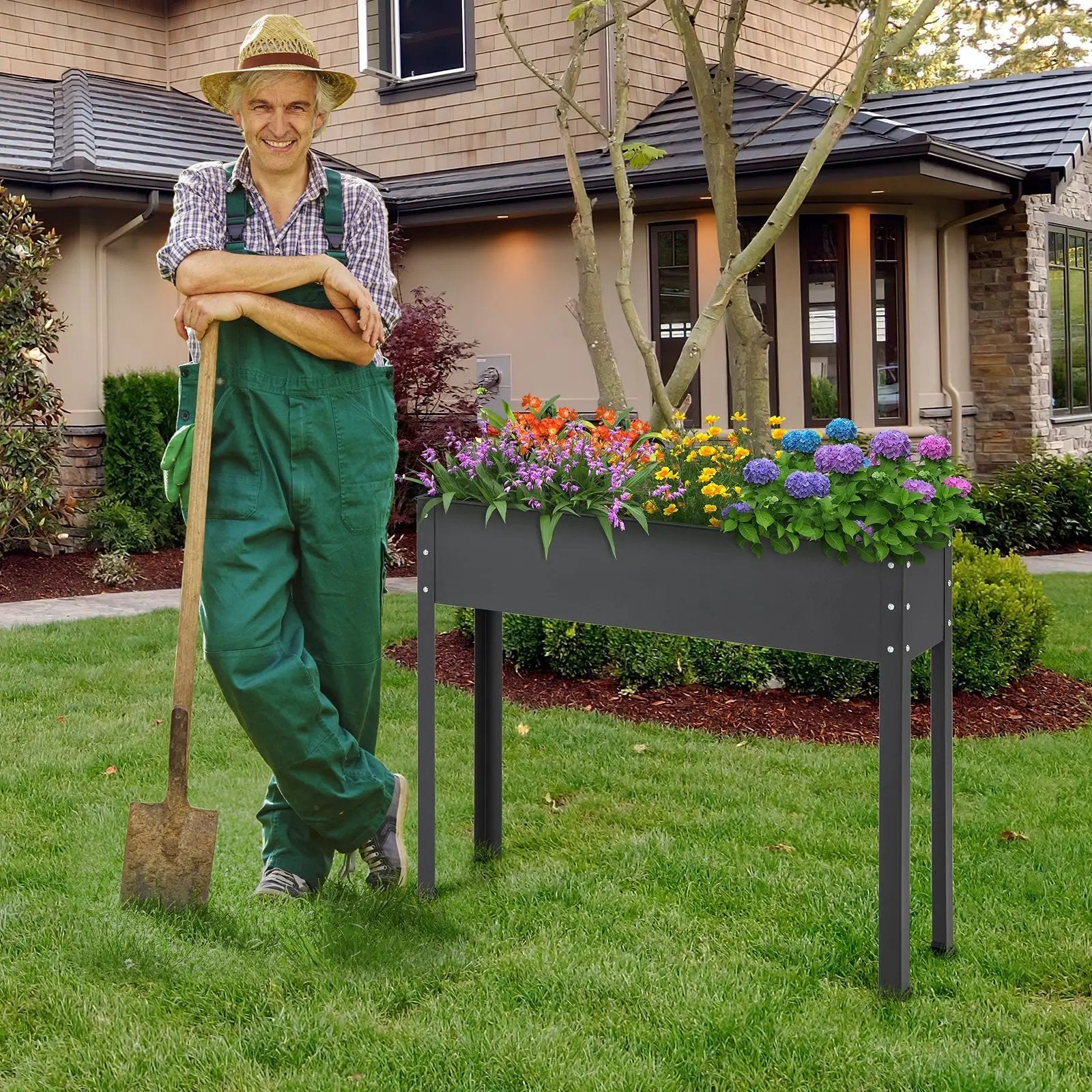 Metal Raised Garden Bed with Legs and Drainage Hole for Vegetable Flower-40 x 11 x 31.5 inches by DirectDeals