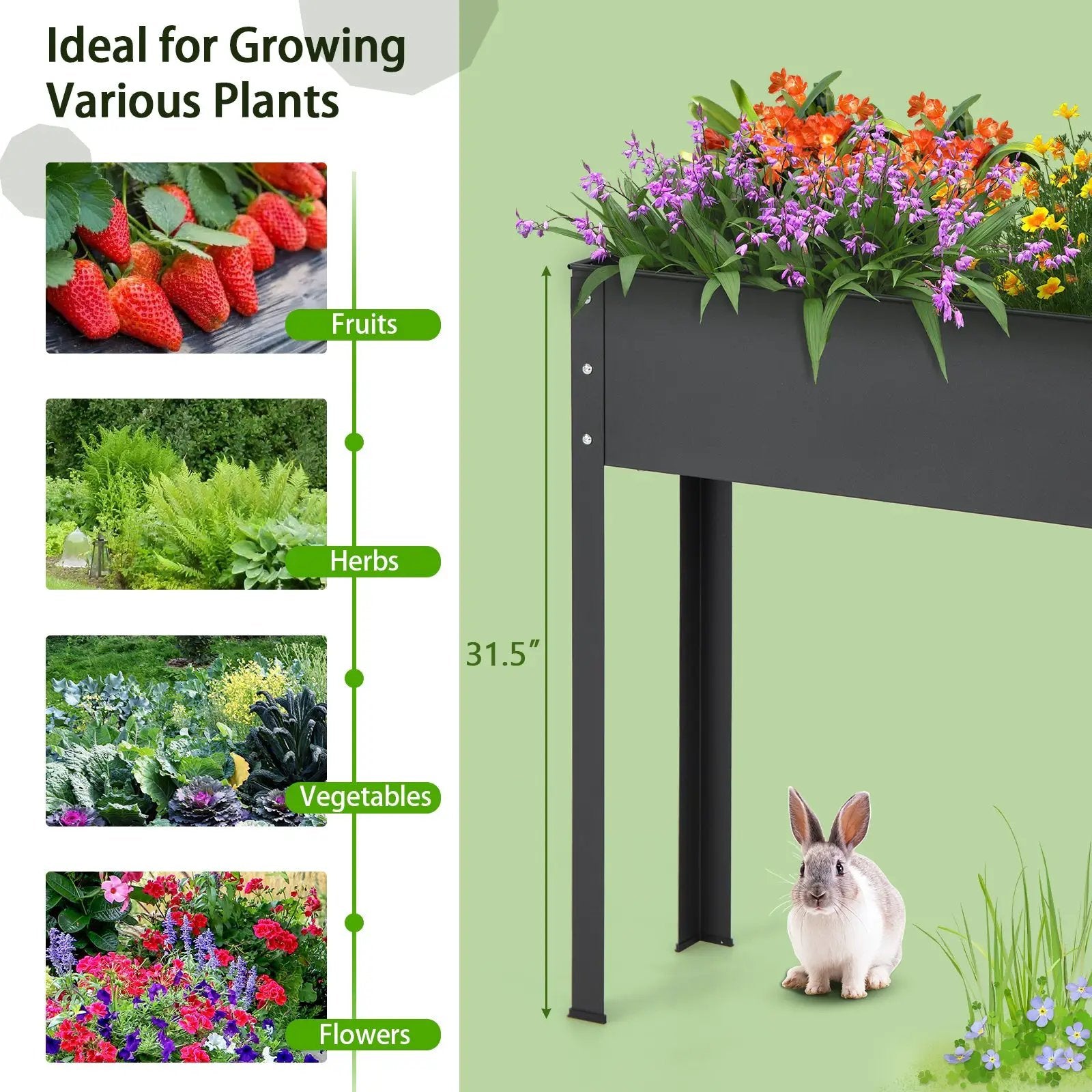 Metal Raised Garden Bed with Legs and Drainage Hole for Vegetable Flower-40 x 11 x 31.5 inches by DirectDeals