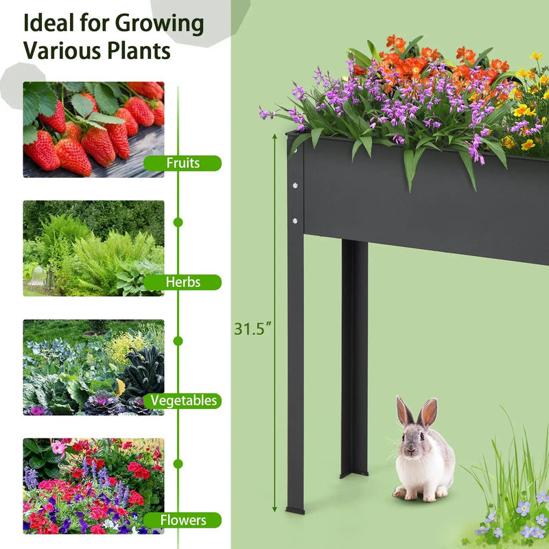 Metal Raised Garden Bed with Legs and Drainage Hole for Vegetable Flower-40 x 11 x 31.5 inches by DirectDeals