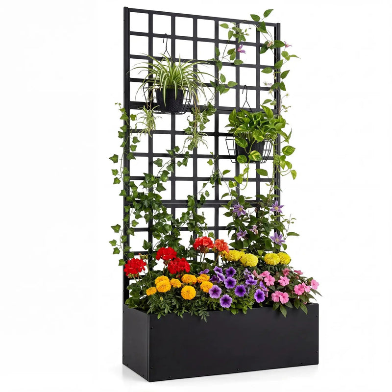 Metal Raised Garden Bed with Trellis and Drainage Holes for Climbing Plants by DirectDeals