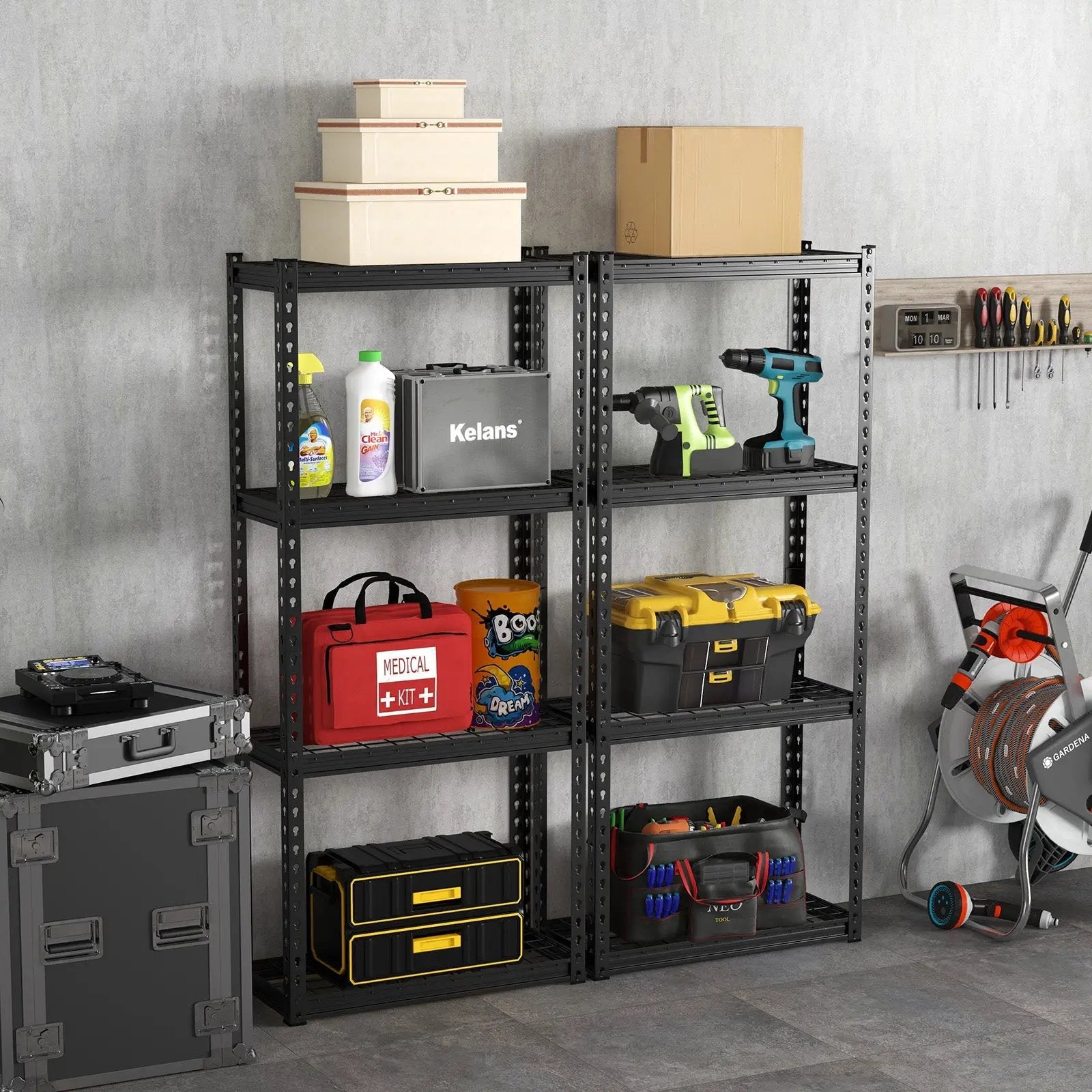 4-Tier Metal Shelving Unit with Anti-slip Foot Pad and Anti-tipping Device by DirectDeals