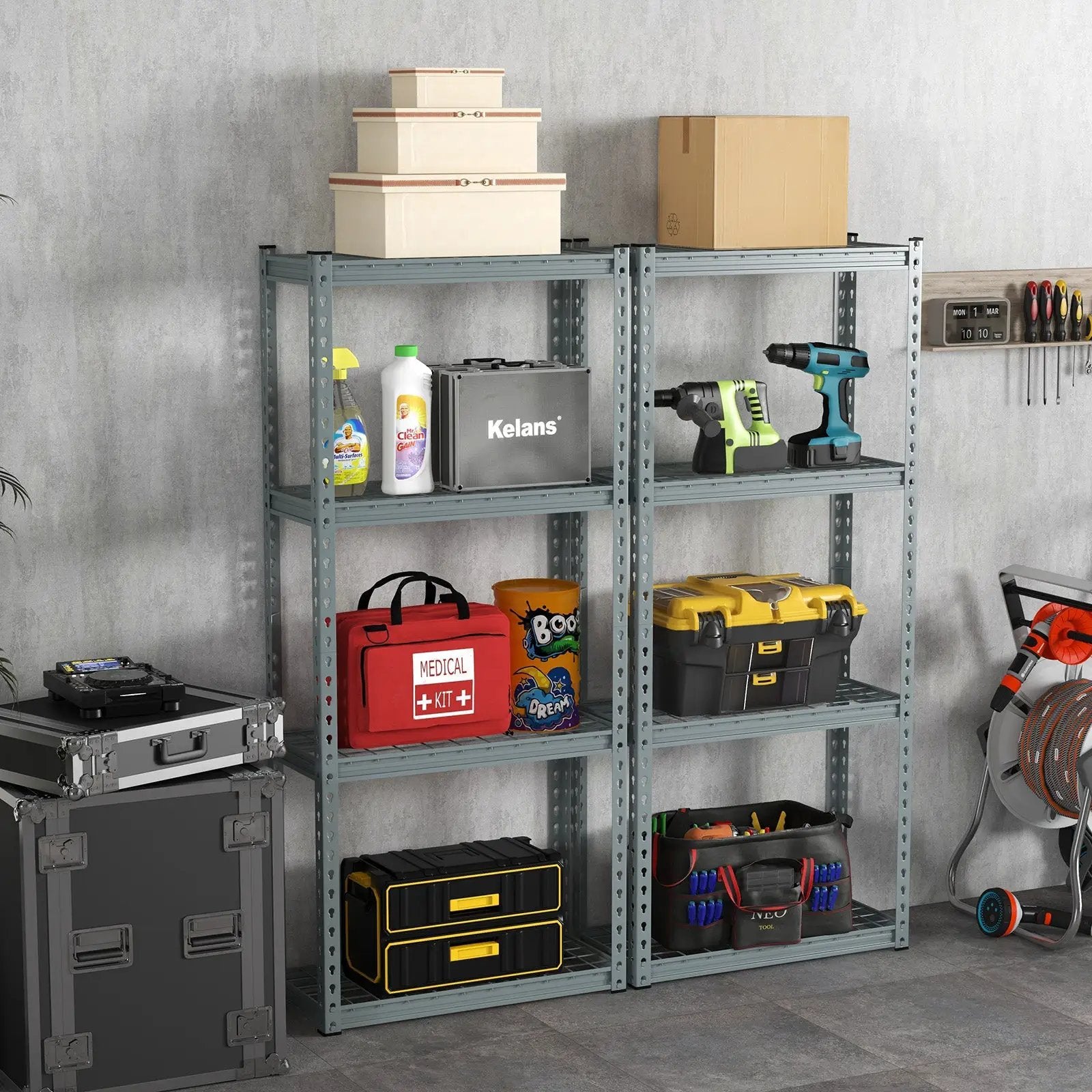 4-Tier Metal Shelving Unit with Anti-slip Foot Pad and Anti-tipping Device by DirectDeals