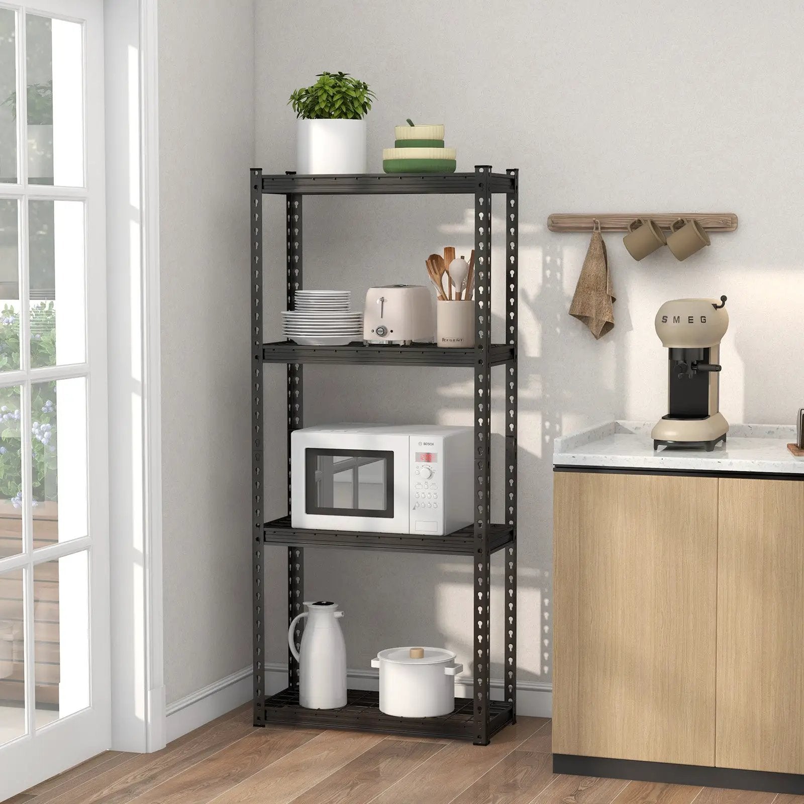 4-Tier Metal Shelving Unit with Anti-slip Foot Pad and Anti-tipping Device by DirectDeals