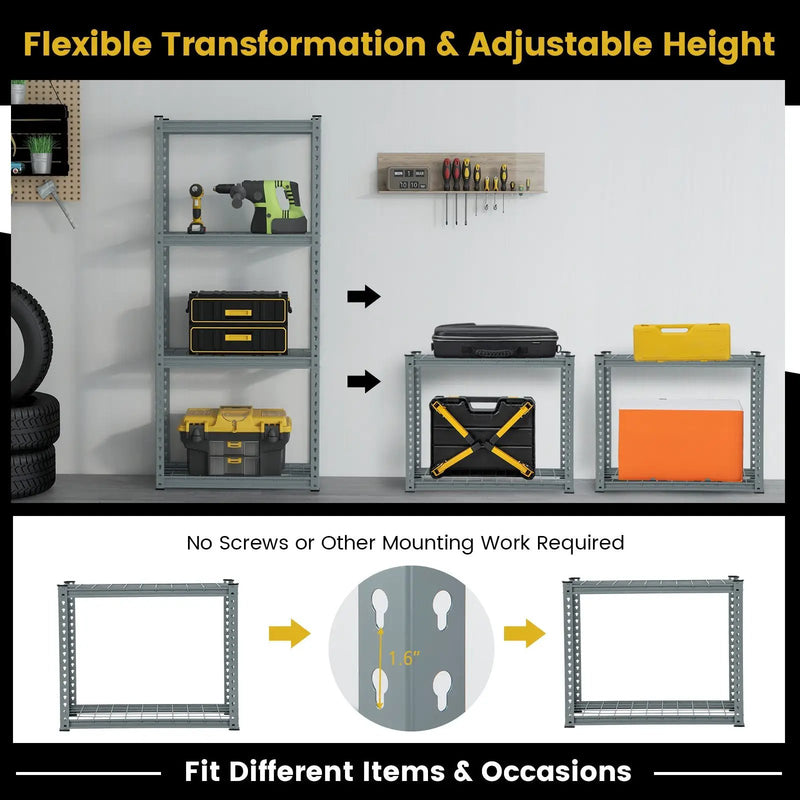 4-Tier Metal Shelving Unit with Anti-slip Foot Pad and Anti-tipping Device by DirectDeals