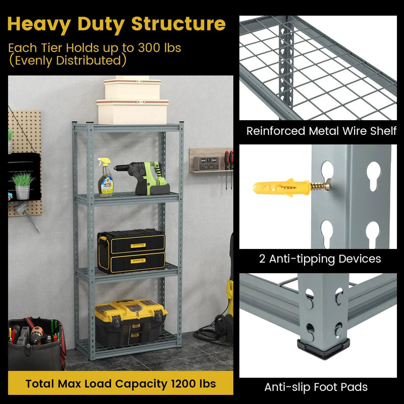 4-Tier Metal Shelving Unit with Anti-slip Foot Pad and Anti-tipping Device by DirectDeals