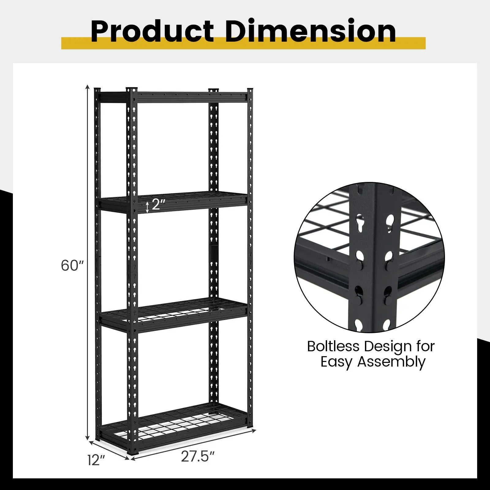 4-Tier Metal Shelving Unit with Anti-slip Foot Pad and Anti-tipping Device by DirectDeals