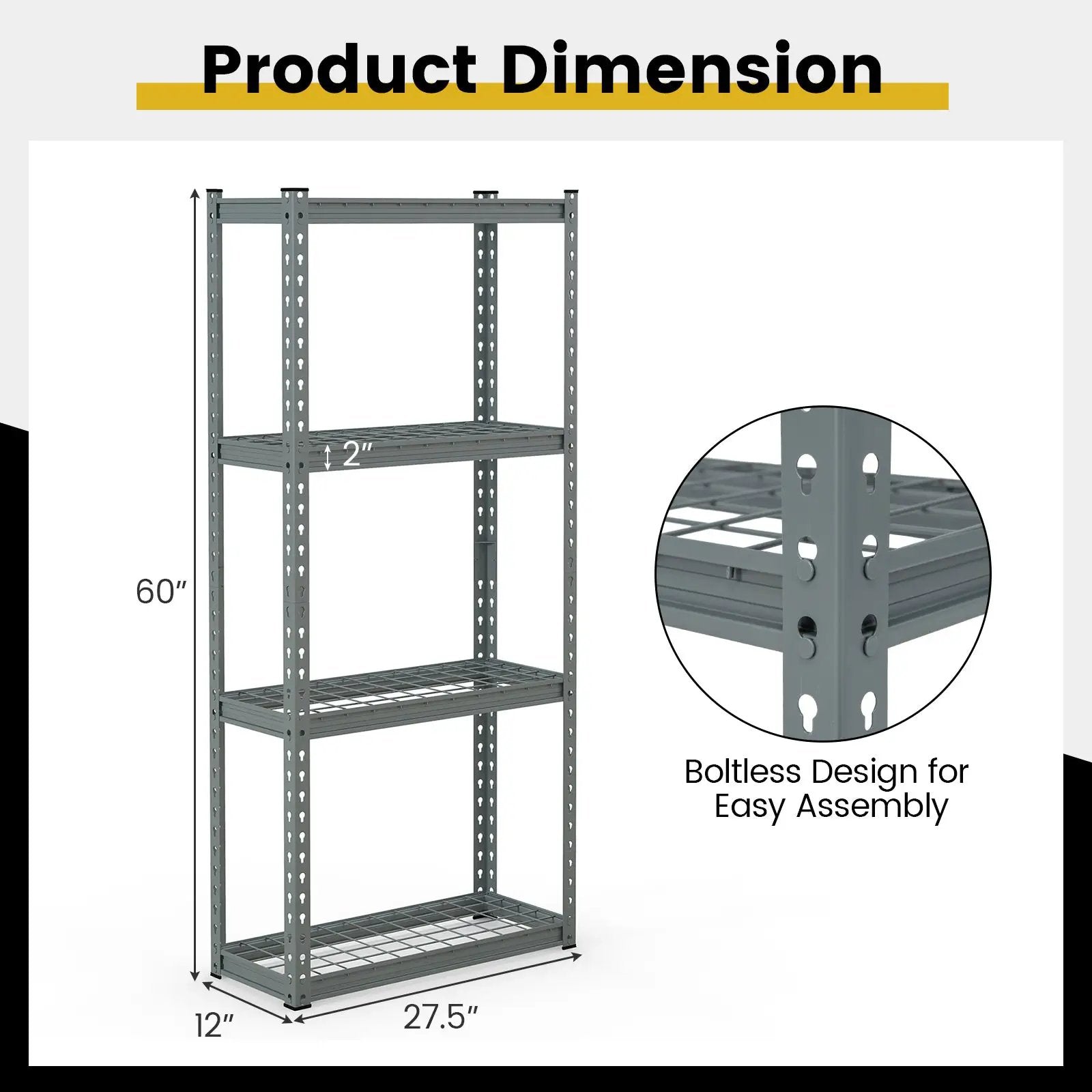 4-Tier Metal Shelving Unit with Anti-slip Foot Pad and Anti-tipping Device by DirectDeals