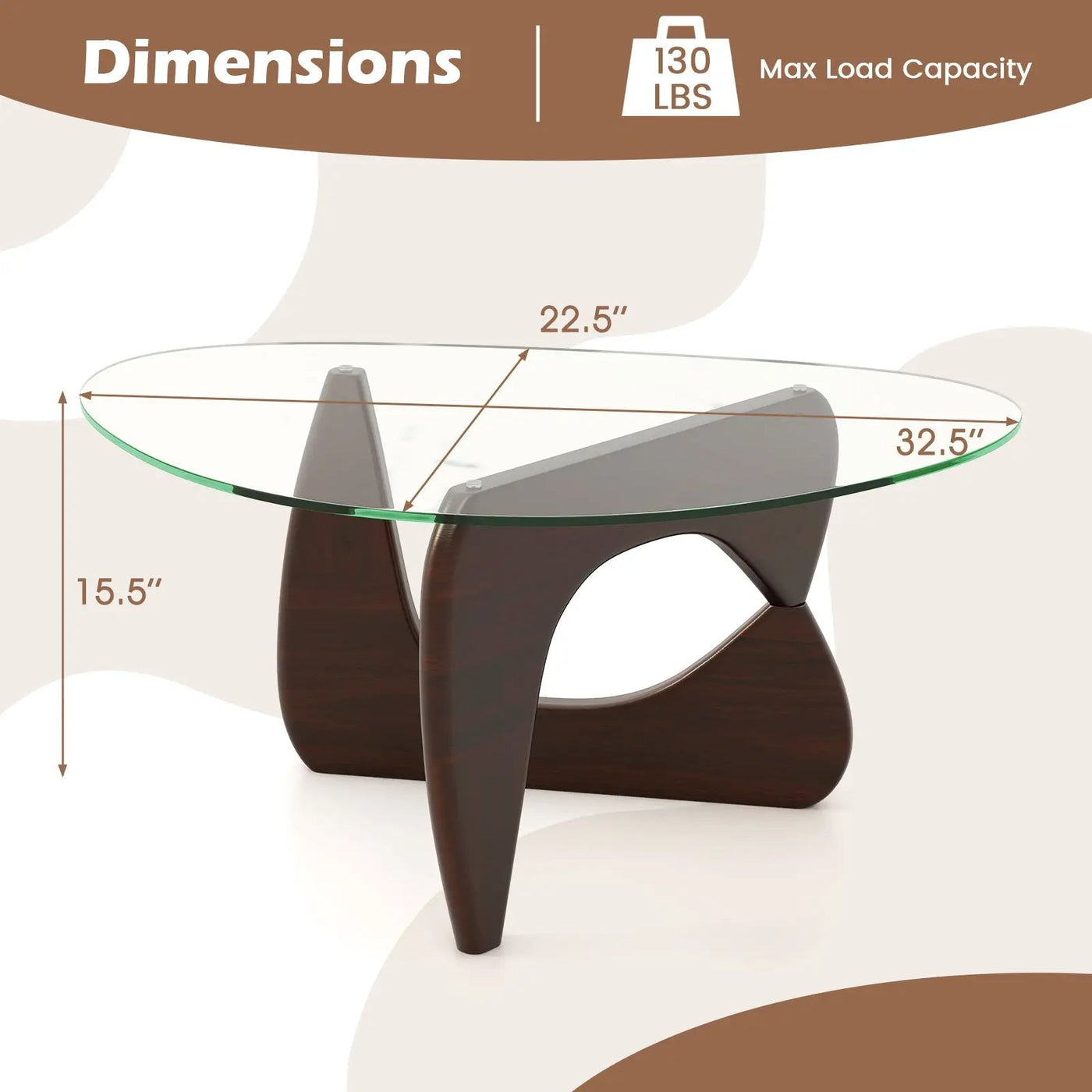 Triangle Coffee Table with Tempered Glass Top and Adjustable Rubber Wood Base by DirectDeals