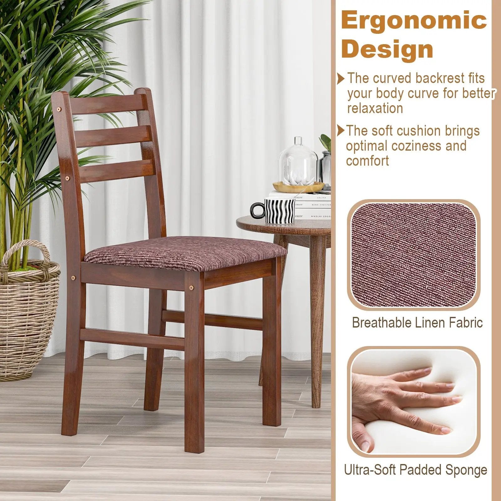 Set of 2 Mid-Century Wooden Dining Chairs-Espresso by DirectDeals