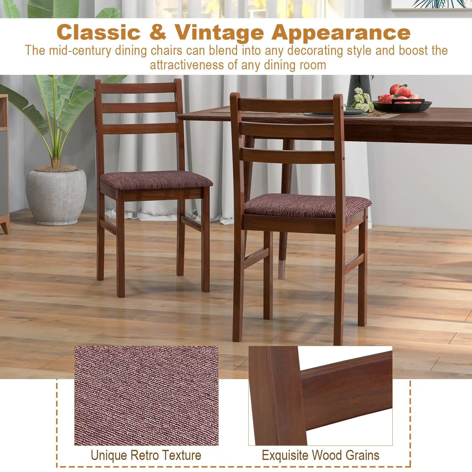 Set of 2 Mid-Century Wooden Dining Chairs-Espresso by DirectDeals