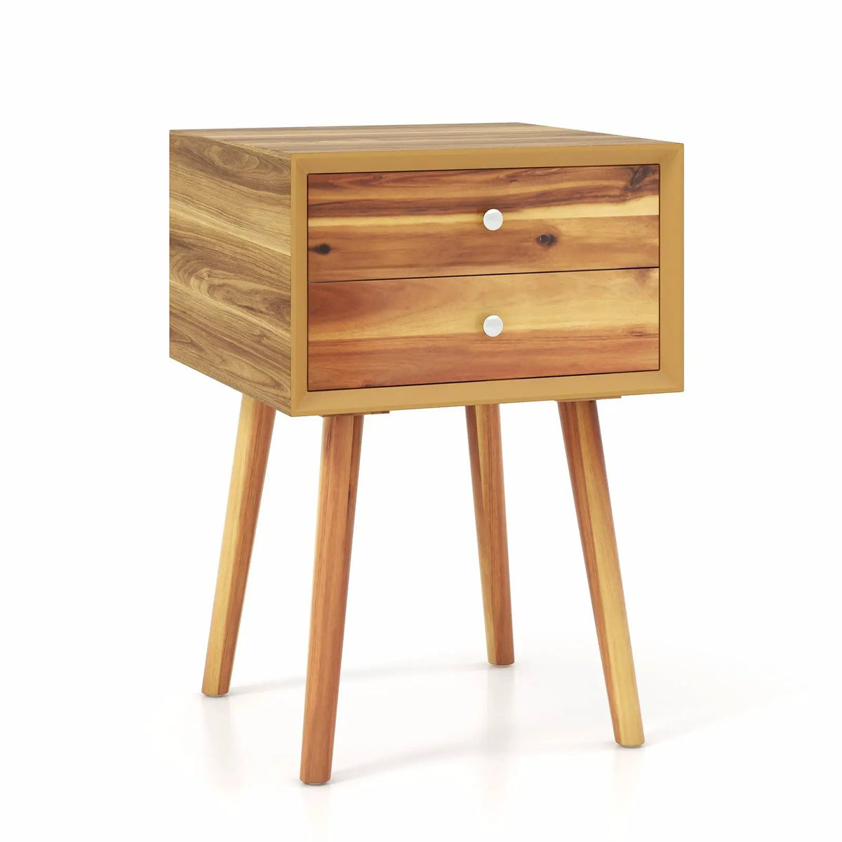 Wooden Nightstand Mid-Century End Side Table with 2 Storage Drawers by DirectDeals