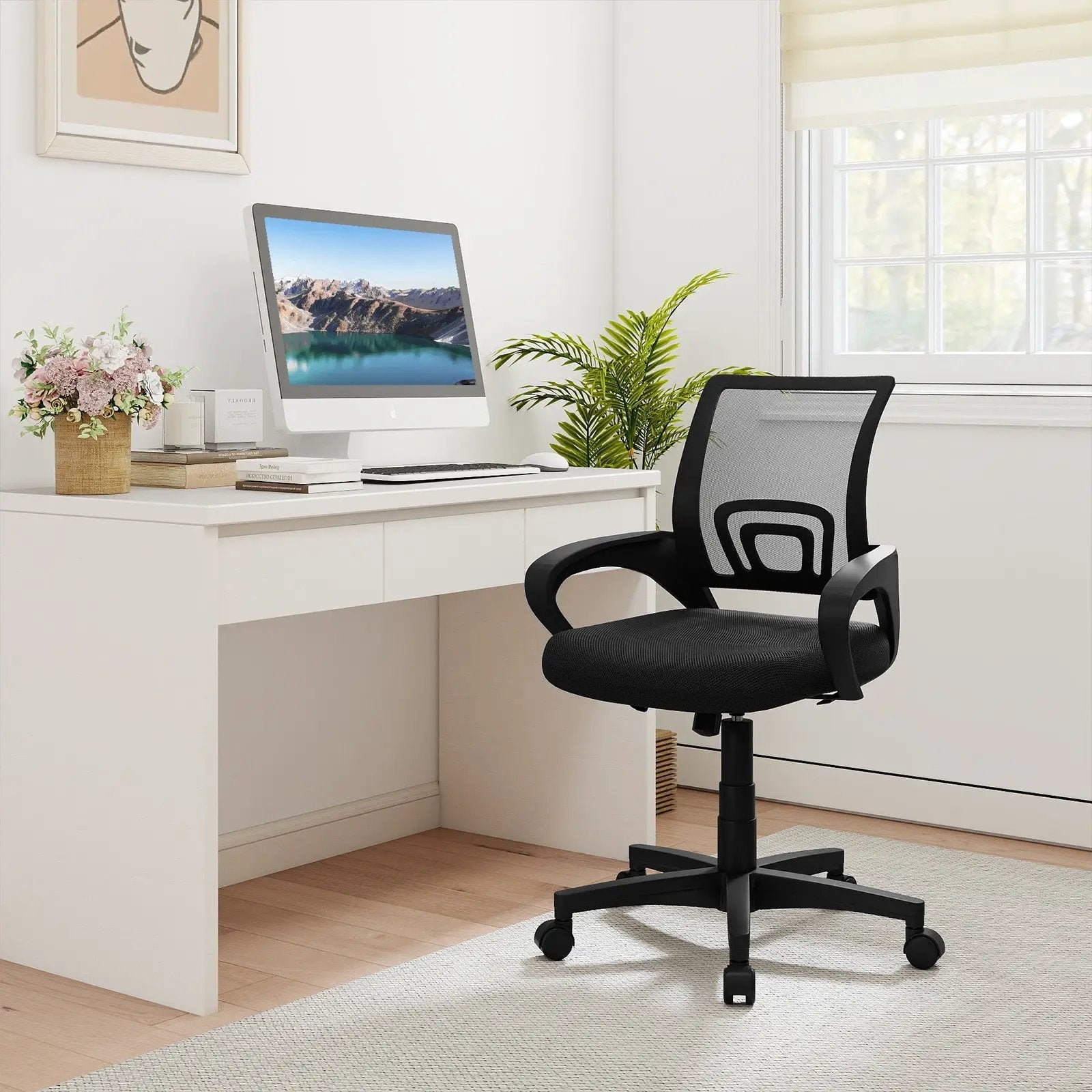 Mid-Back Mesh Office Chair Ergonomic Computer Chair with Lumbar Support-Black by DirectDeals