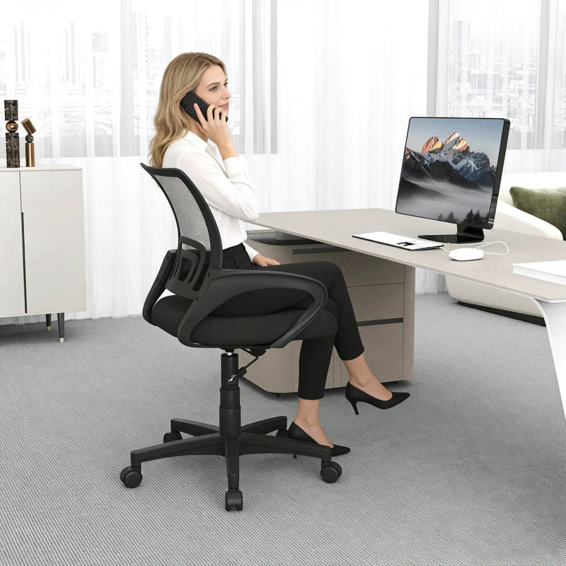 Mid-Back Mesh Office Chair Ergonomic Computer Chair with Lumbar Support-Black by DirectDeals
