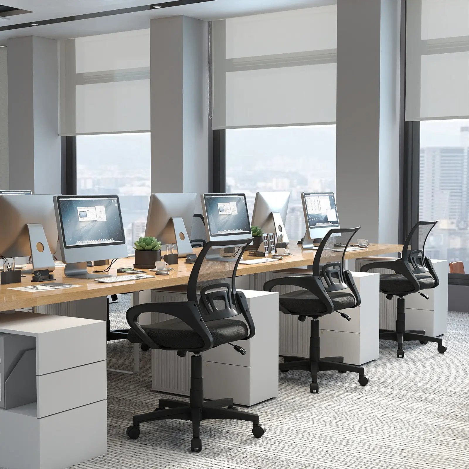 Mid-Back Mesh Office Chair Ergonomic Computer Chair with Lumbar Support-Black by DirectDeals