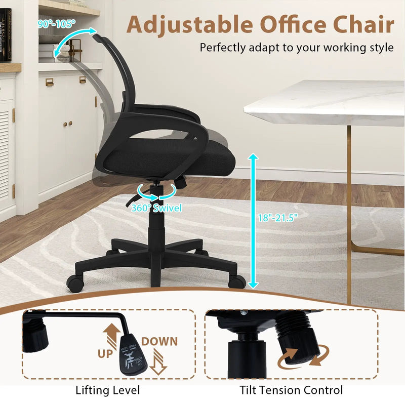 Mid-Back Mesh Office Chair Ergonomic Computer Chair with Lumbar Support-Black by DirectDeals