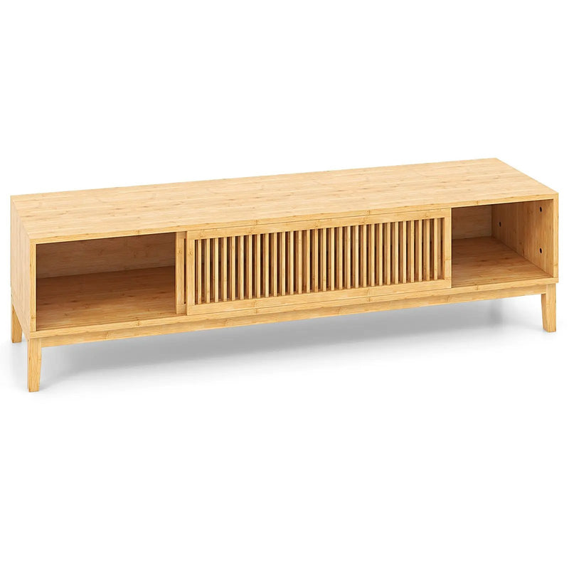 Bamboo TV Stand for TVs up to 65 Inches with Sliding Slatted Doors-Natural by DirectDeals