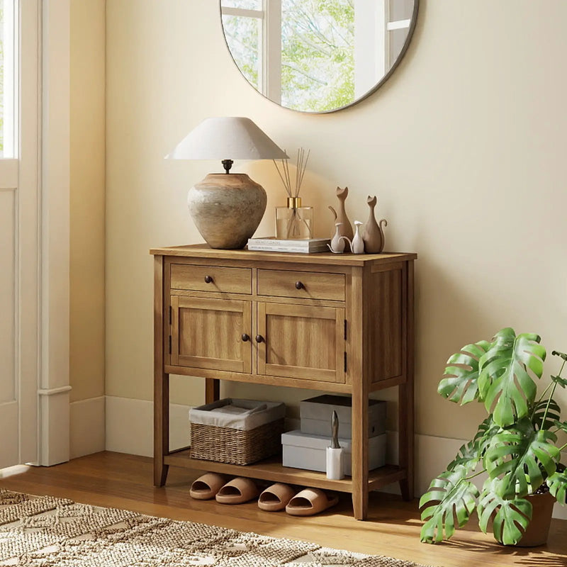 Mid-Century Console Table Wood Coffee Bar Buffet Sideboard with 2 Drawers-Walnut by DirectDeals