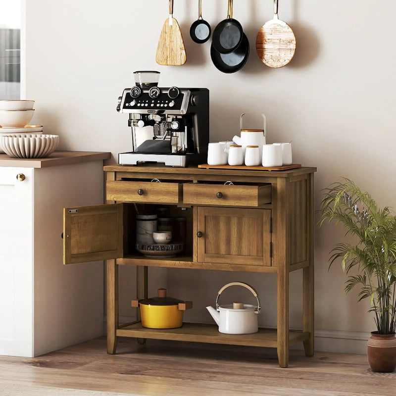 Mid-Century Console Table Wood Coffee Bar Buffet Sideboard with 2 Drawers-Walnut by DirectDeals