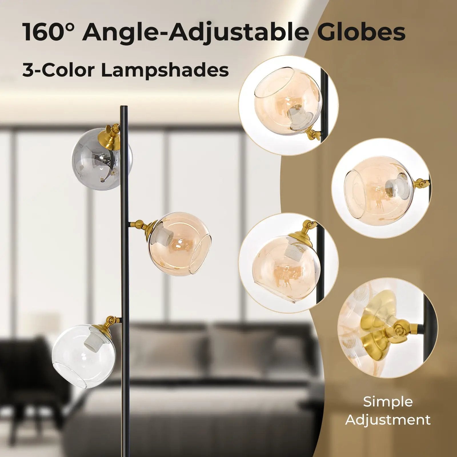 Mid Century Floor Lamp with 3 Glass Globe Lampshades and Weighted Base by DirectDeals