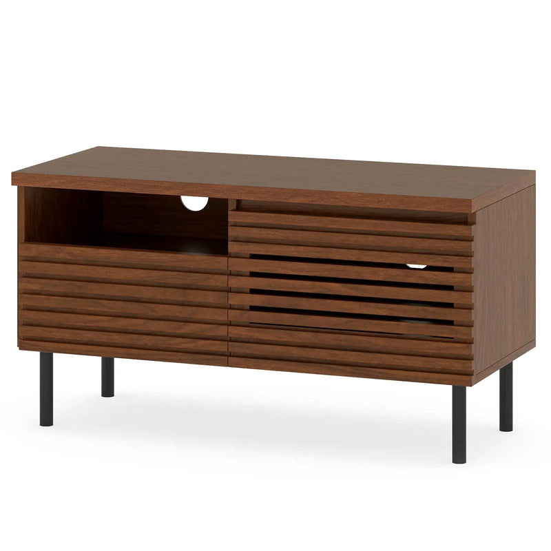 Mid Century Fluted TV Stand for 40 Inch TV Modern Entertainment Center with Open Compartment-Walnut by DirectDeals