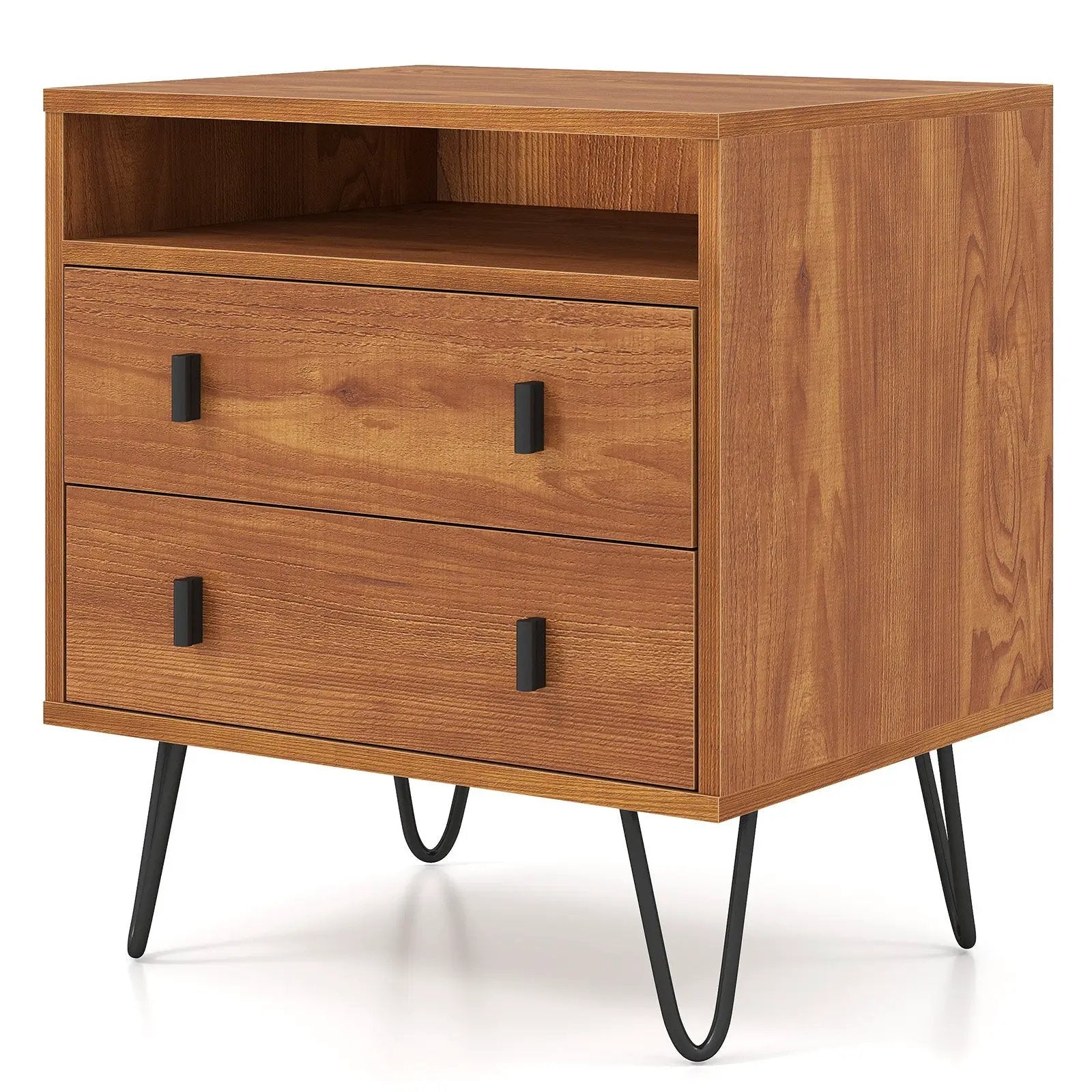Mid Century Modern 2-Drawer Nightstand with Storage Compartment-Walnut by DirectDeals