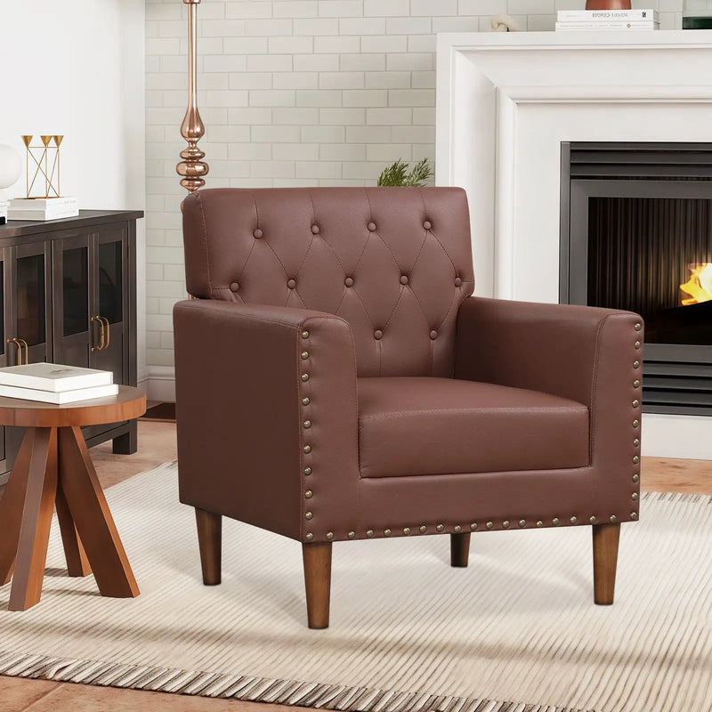Mid Century Modern Accent Chair with Button Tufted Decoration and Rivets by DirectDeals