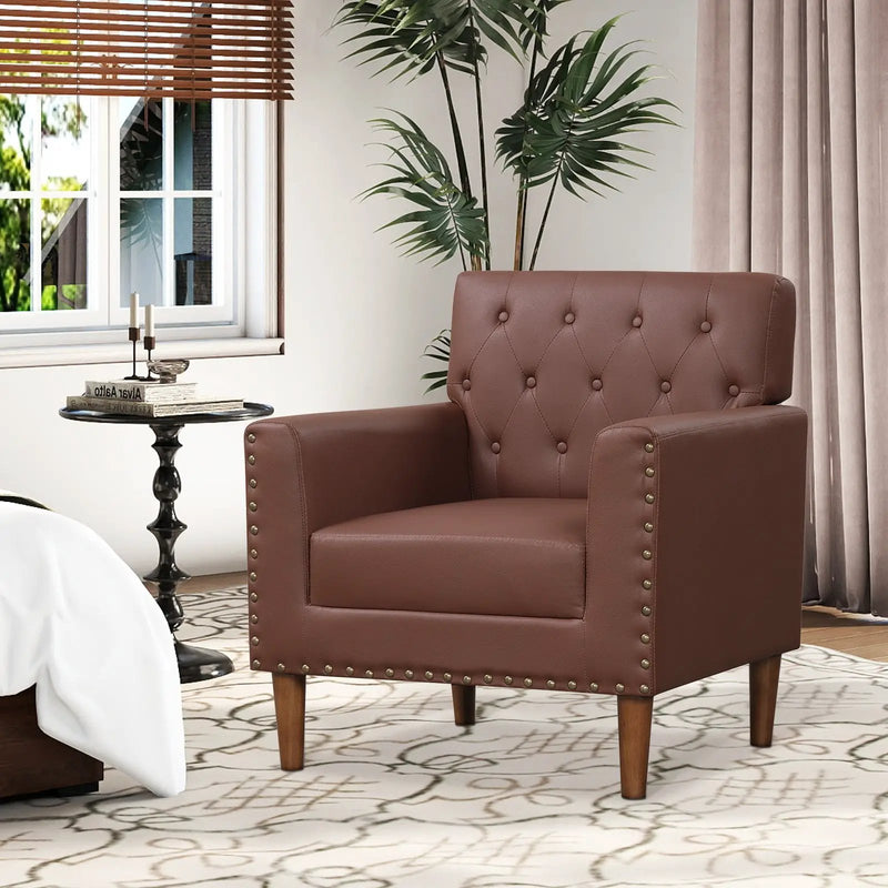 Mid Century Modern Accent Chair with Button Tufted Decoration and Rivets by DirectDeals