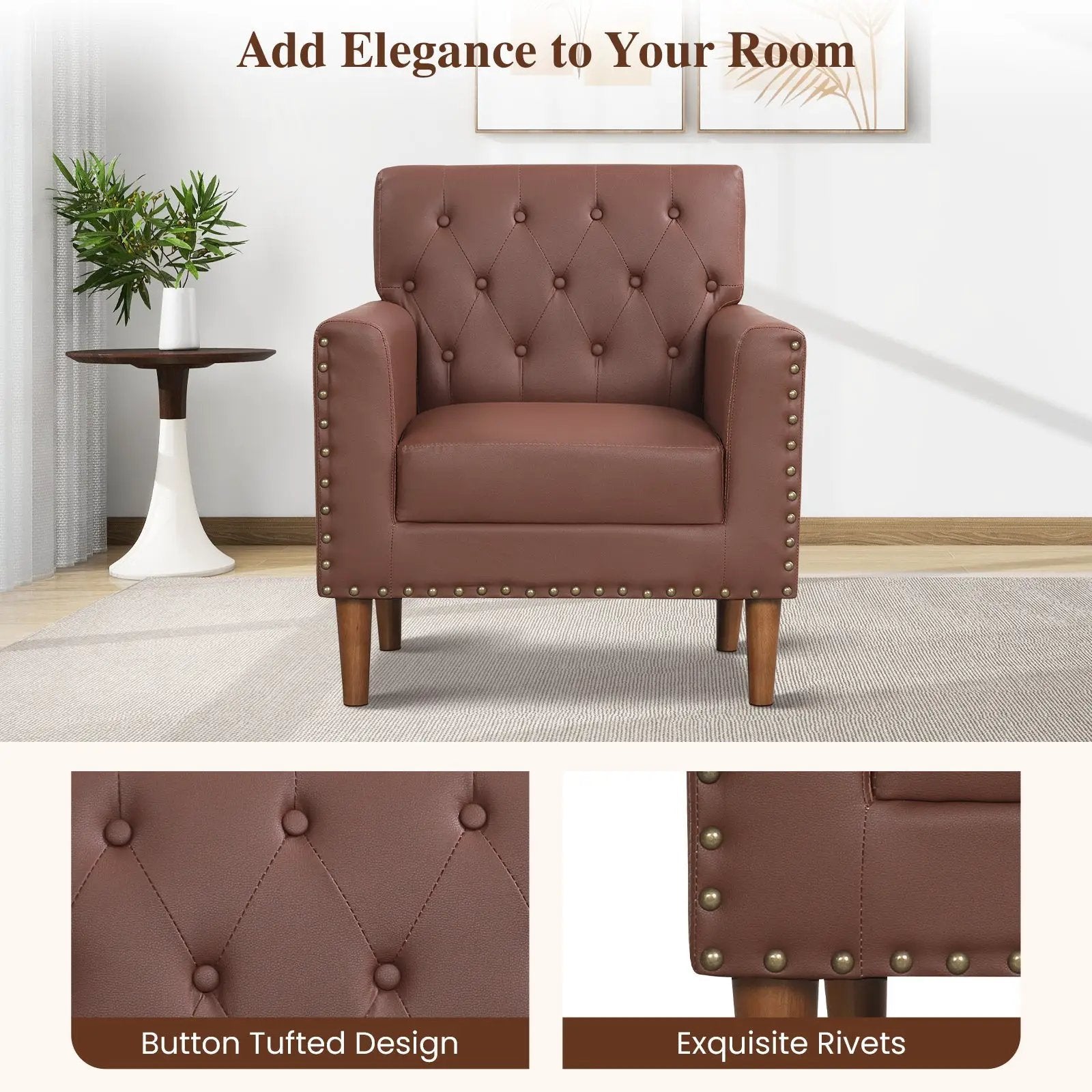 Mid Century Modern Accent Chair with Button Tufted Decoration and Rivets by DirectDeals