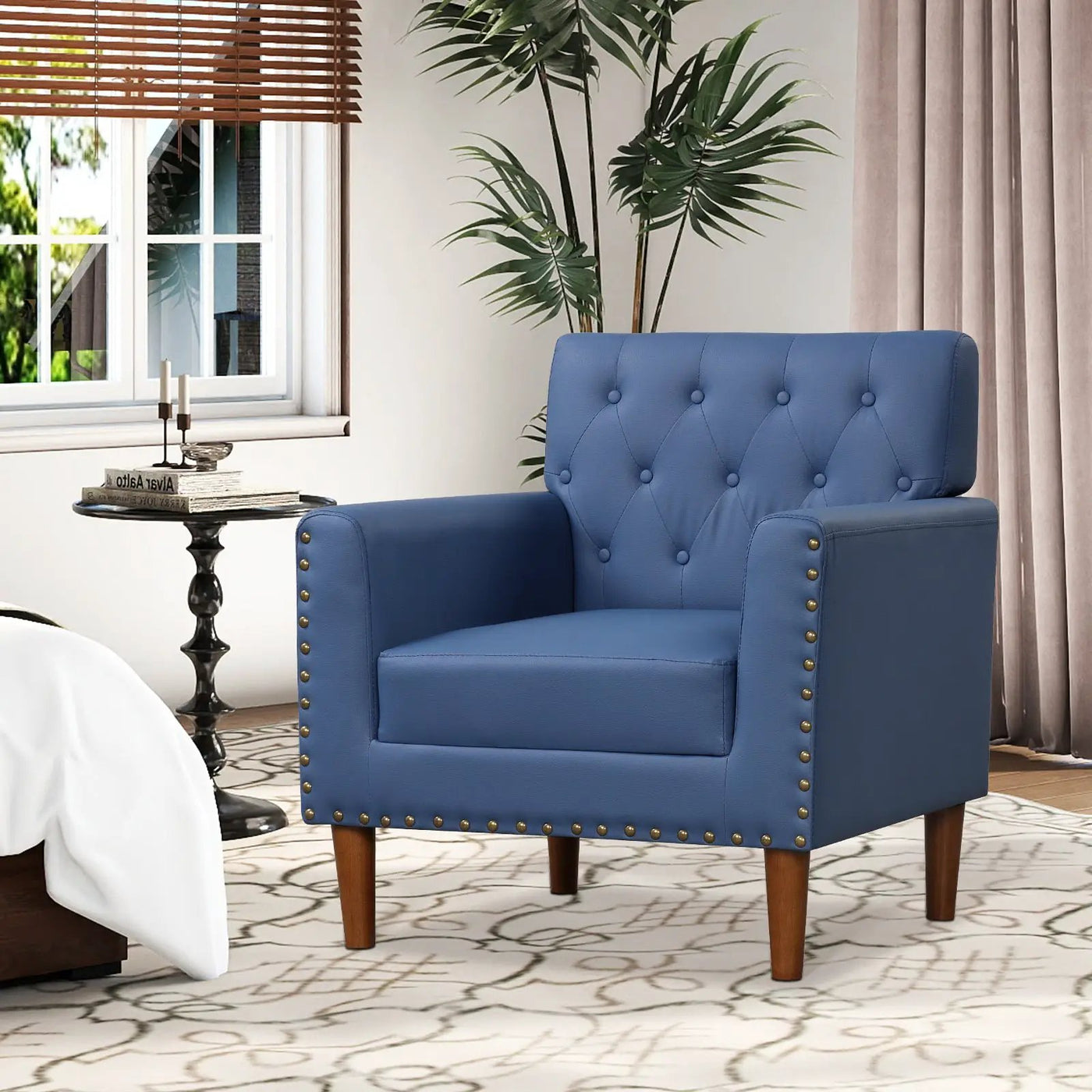 Mid Century Modern Accent Chair with Button Tufted Decoration and Rivets by DirectDeals