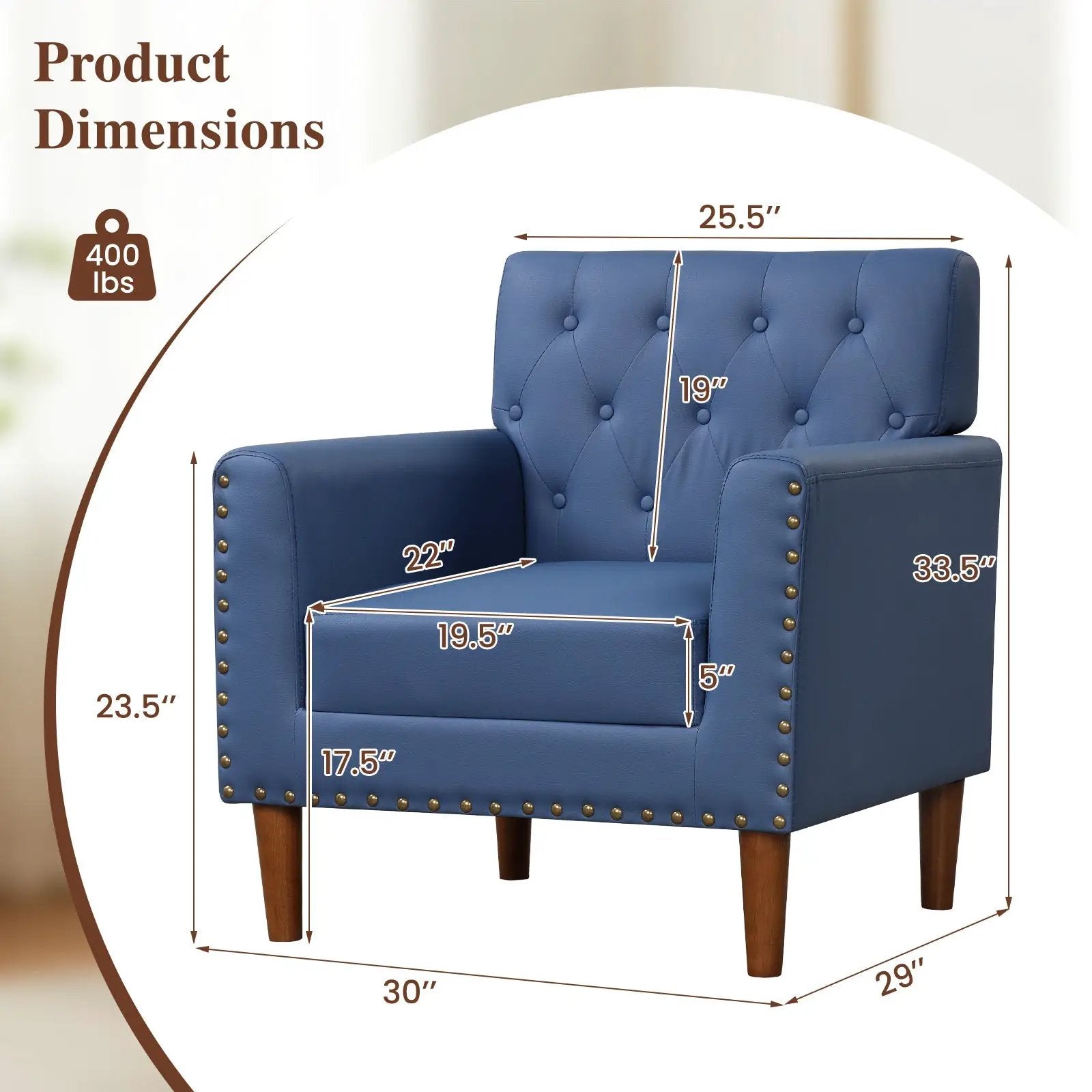 Mid Century Modern Accent Chair with Button Tufted Decoration and Rivets by DirectDeals