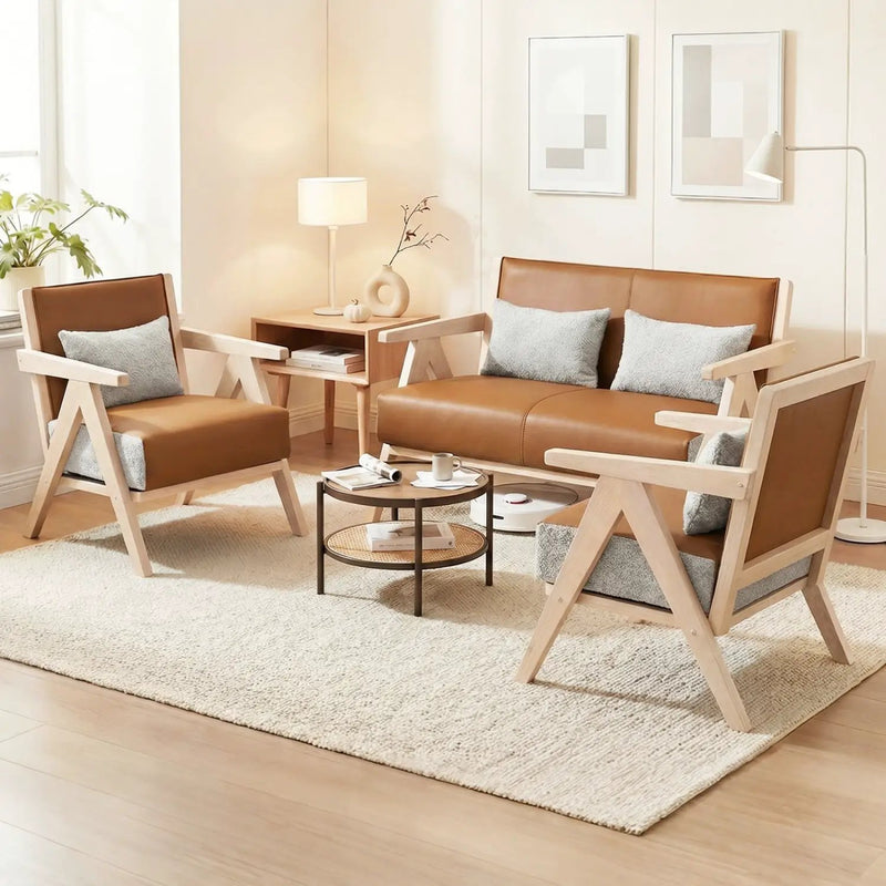 Mid-Century Modern Accent Chair Artificial Leather Sofa Chair with Rubber Wood Frame by DirectDeals