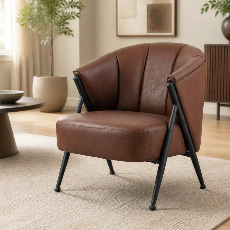 Mid Century Accent Chair with Curved Backrest - Brown by DirectDeals