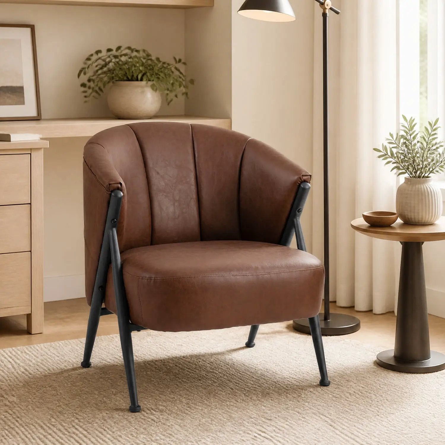 Mid Century Accent Chair with Curved Backrest - Brown by DirectDeals