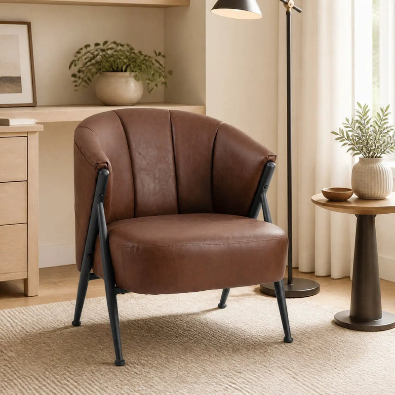 Mid Century Accent Chair with Curved Backrest - Brown by DirectDeals