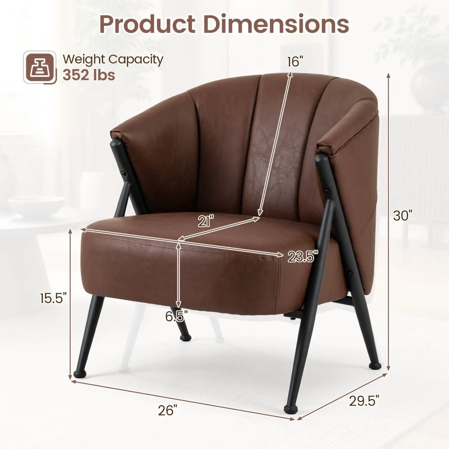 Mid Century Accent Chair with Curved Backrest - Brown by DirectDeals