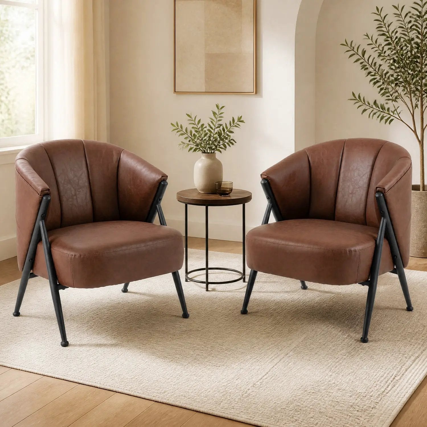 Mid Century Accent Chair with Curved Backrest - Brown by DirectDeals