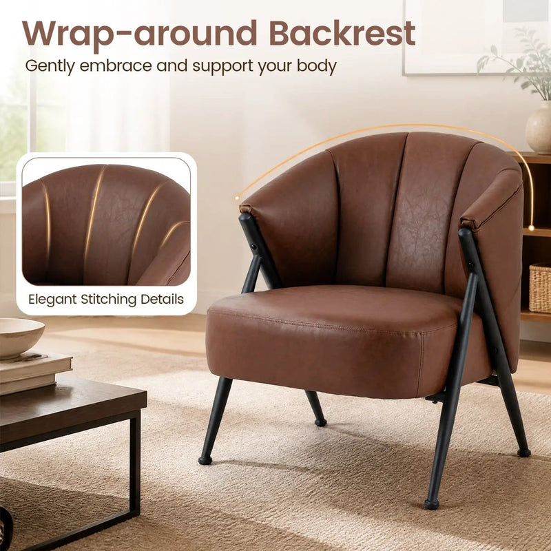 Mid Century Accent Chair with Curved Backrest - Brown by DirectDeals