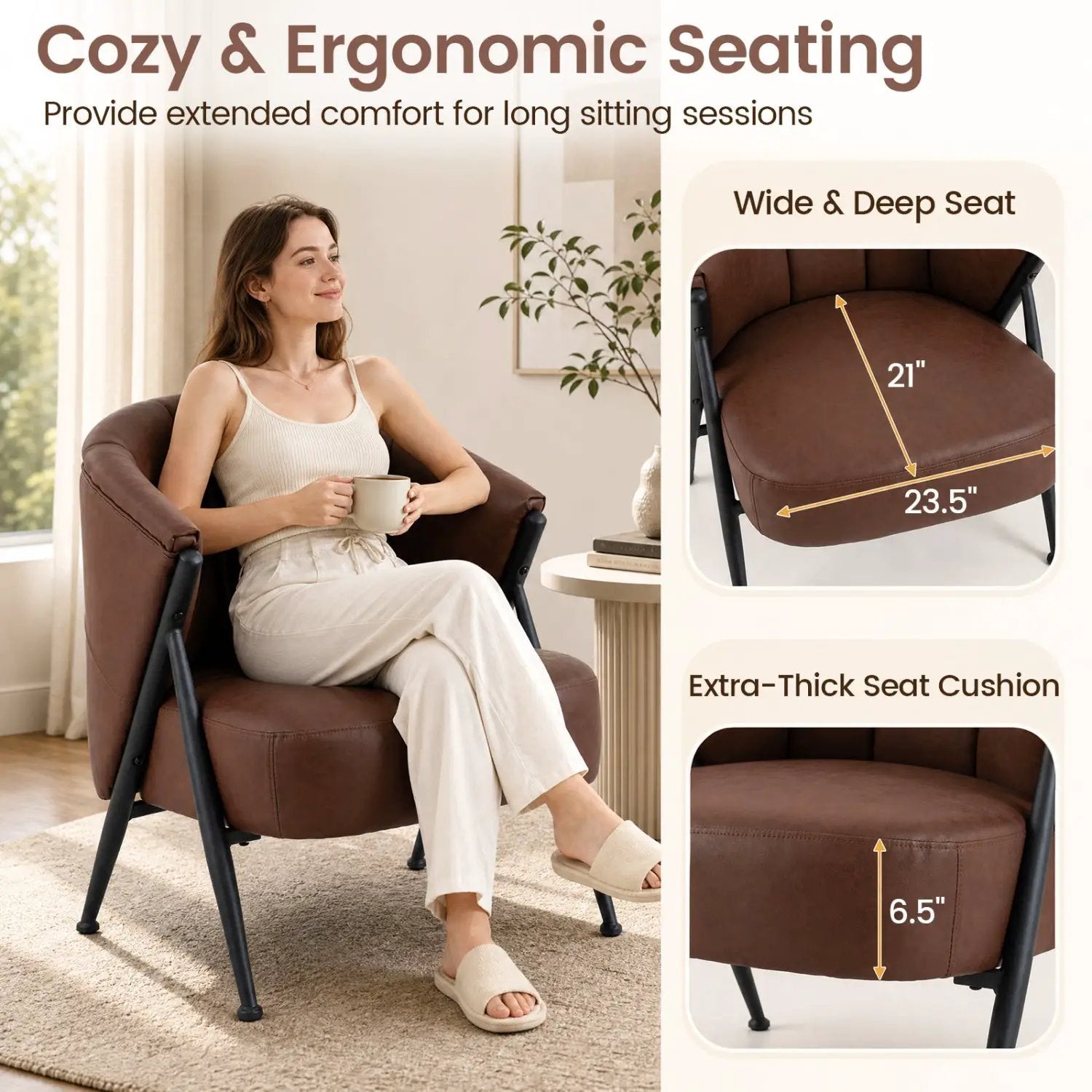 Mid Century Accent Chair with Curved Backrest - Brown by DirectDeals
