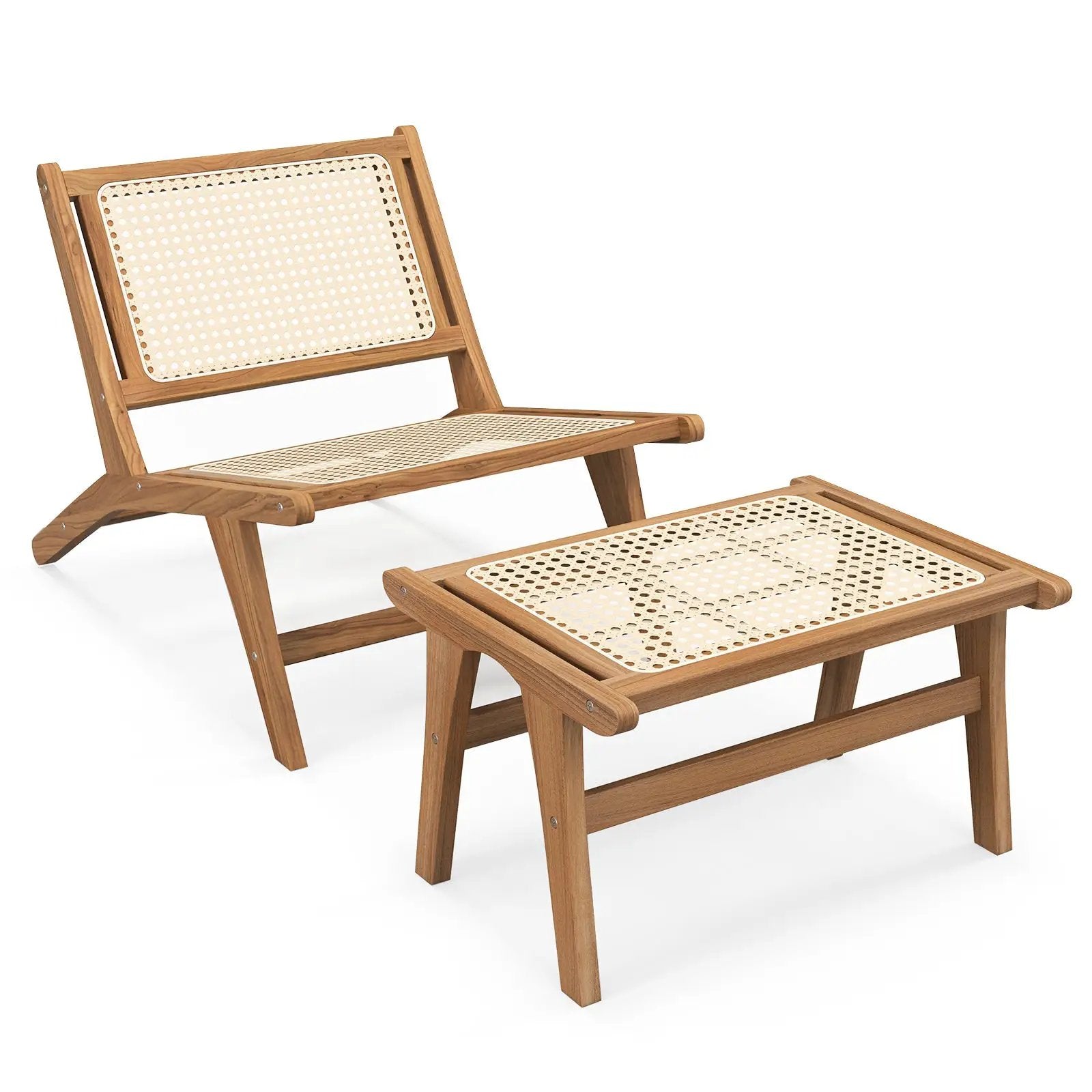 Mid Century Modern Accent Chair Farmhouse Handwoven Rattan Chair with Ottoman by DirectDeals