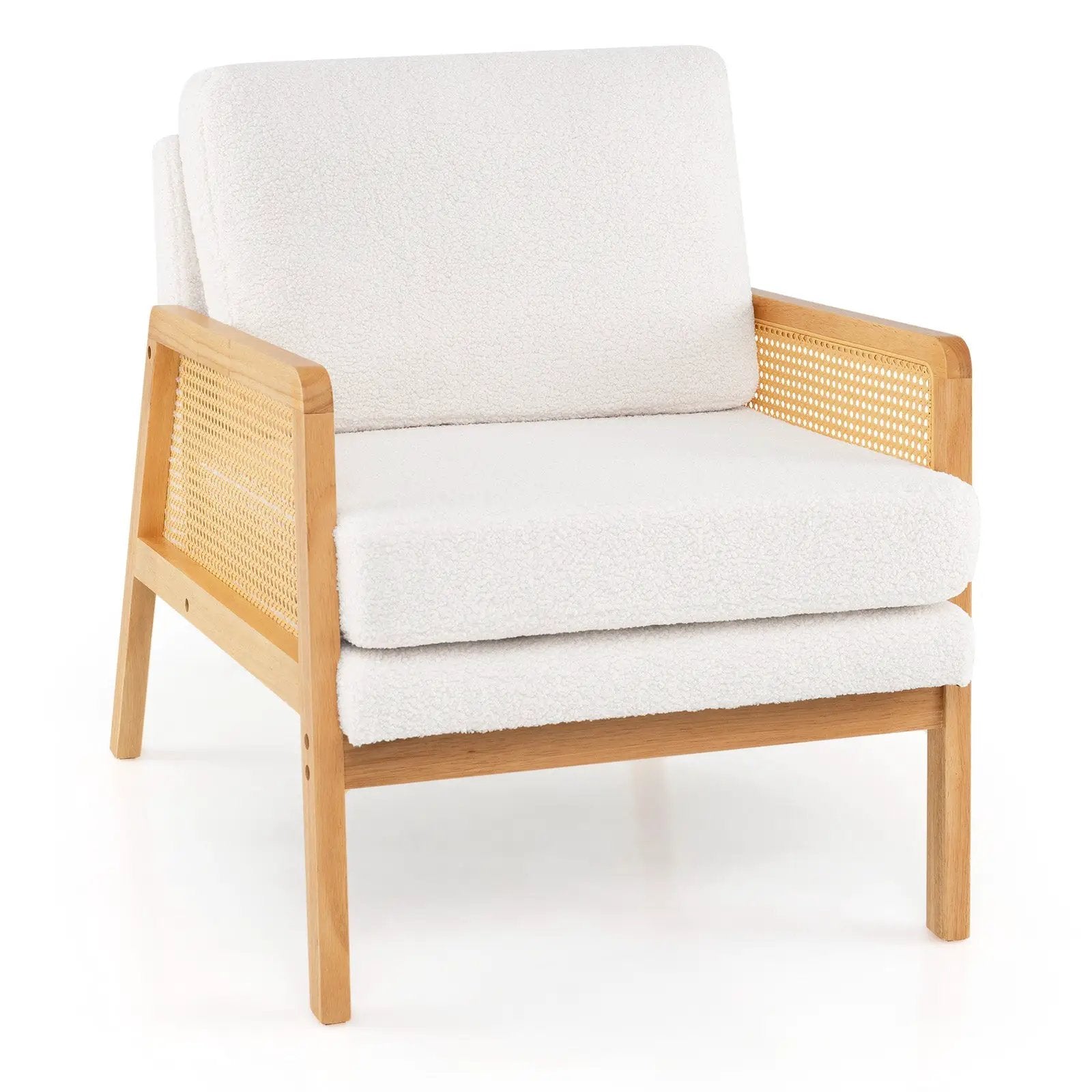Mid Century Modern Accent Chair with Rattan Arms and Cushion by DirectDeals