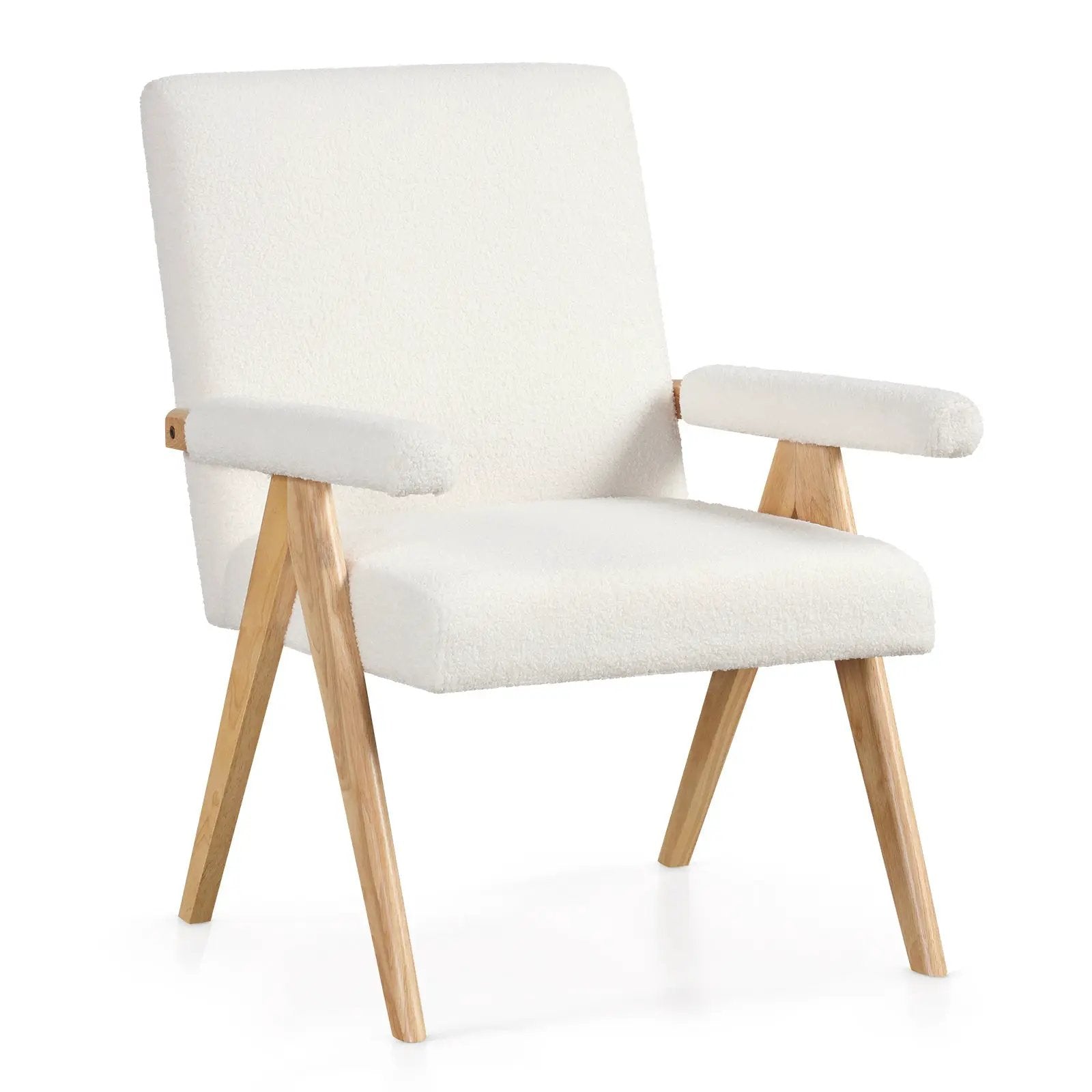 Mid Century Modern Accent Chair with Rubber Wood Frame and Padded Armrests-White by DirectDeals
