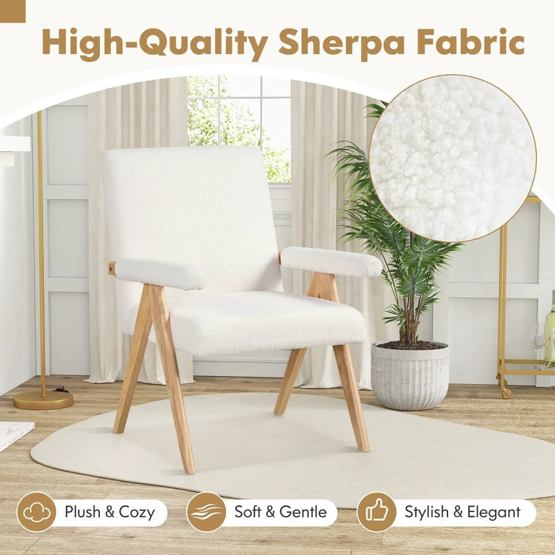 Mid Century Modern Accent Chair with Rubber Wood Frame and Padded Armrests-White by DirectDeals