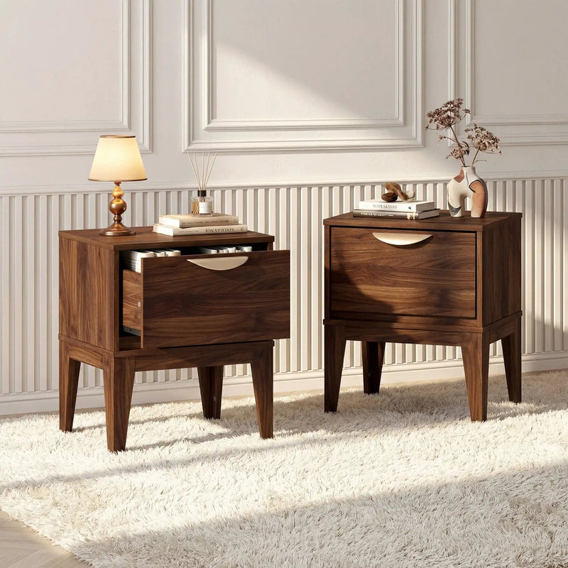 Mid Century Modern Bedside Table with Drawer and Tapered Support Feet for Bedroom by DirectDeals